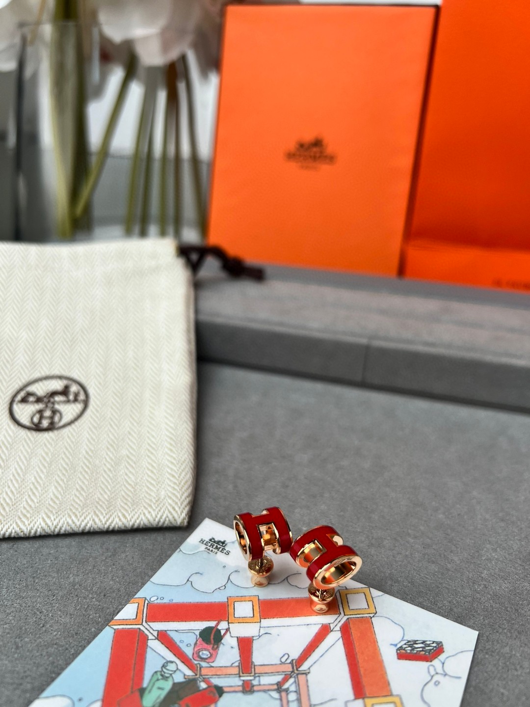 Luxury Designer Earrings Orange and Red Classic H Selected materials plated Thick gold Atmospheric Quality Sweet earrings and pendants for dual use