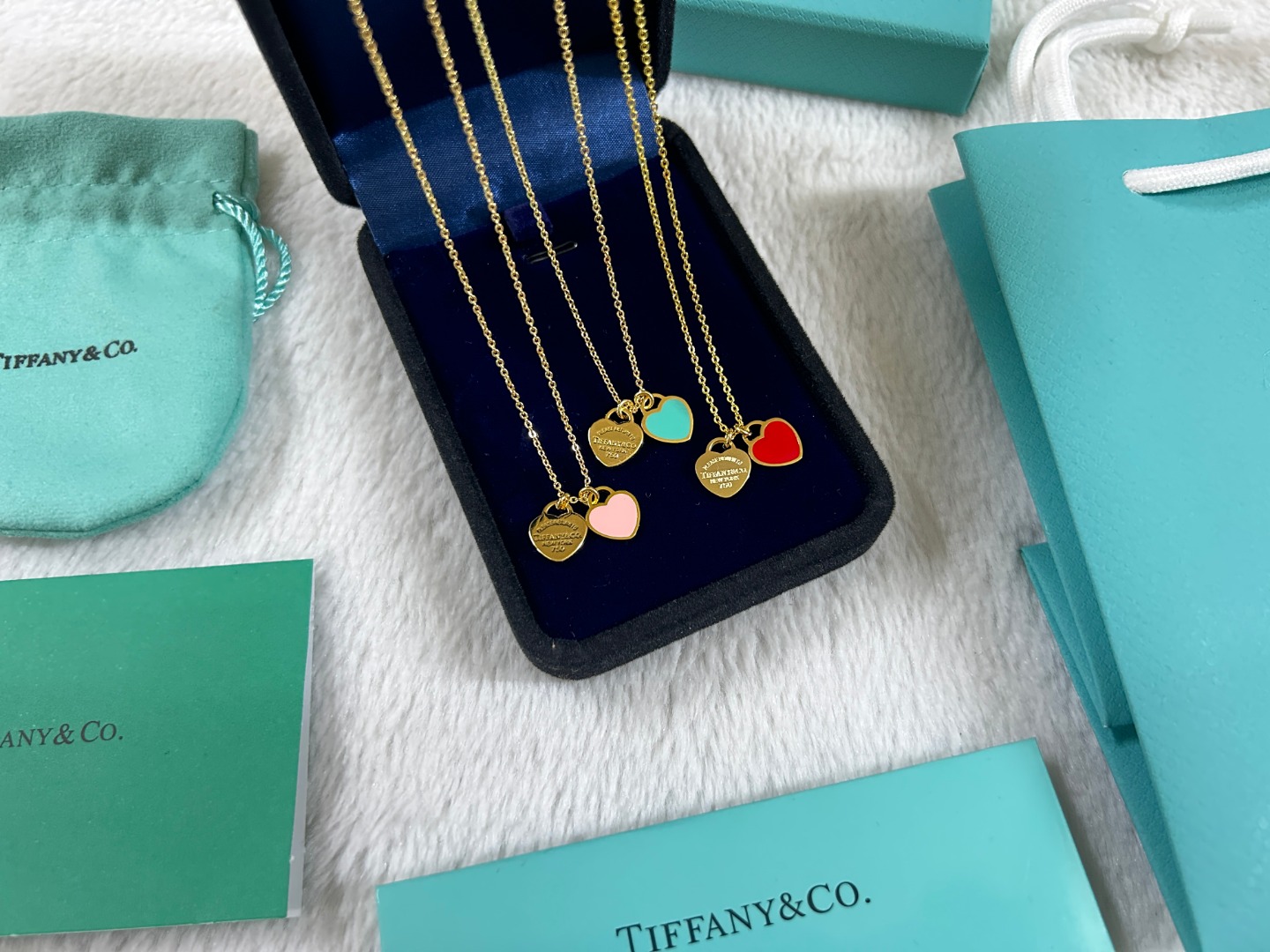 Luxury designer necklace Gold double heart enamel peach heart