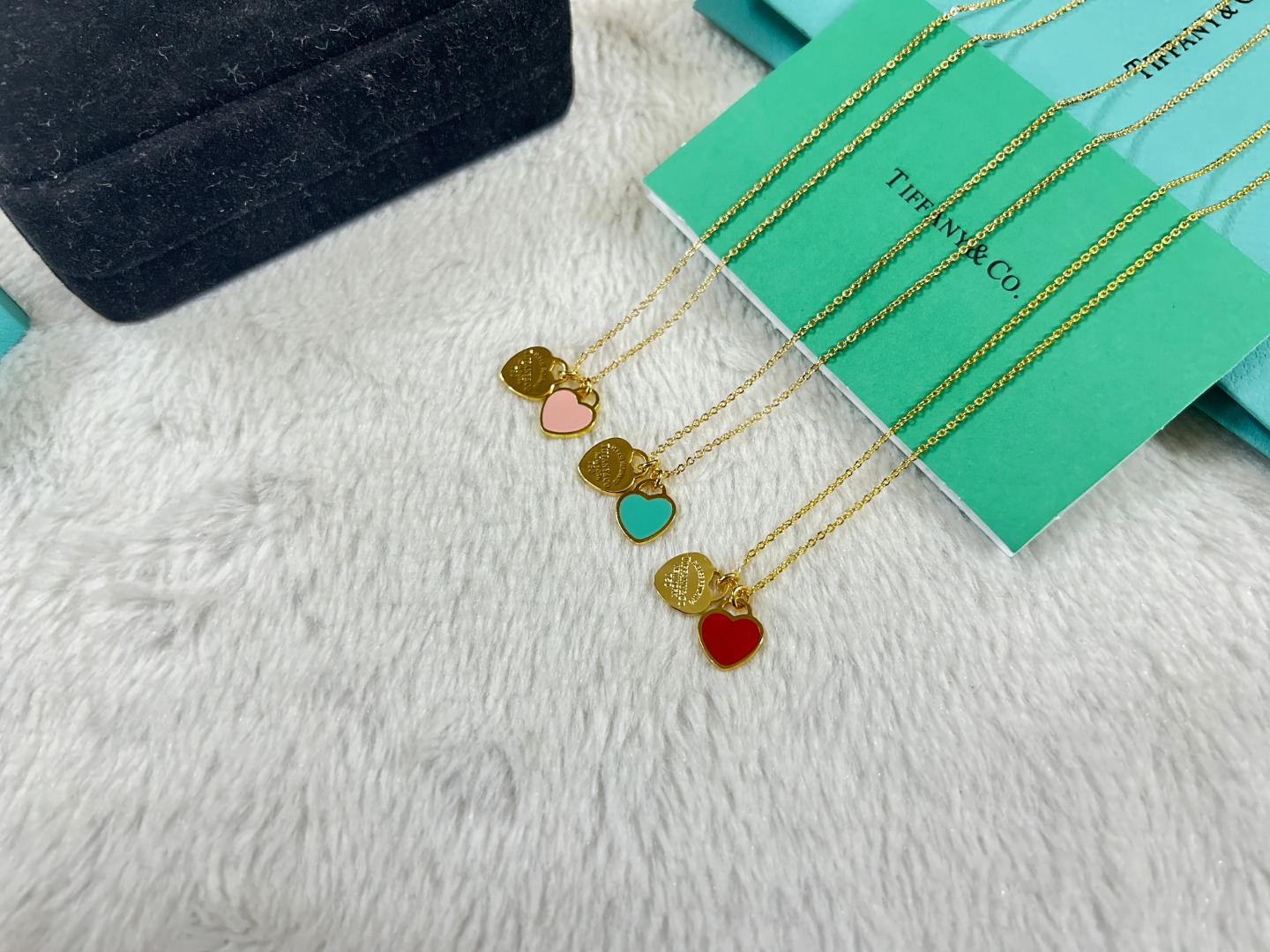 Luxury designer necklace Gold double heart enamel peach heart