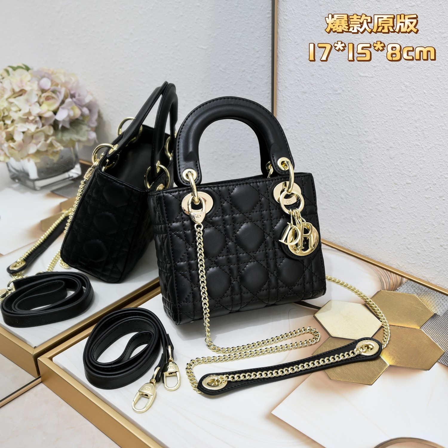 Luxury Designer Bag Women's Fashion Bag Gold Buckle 3 platettes Black Banquet Event Sheepskin with temperament Soft and full patent leather foreign style Scratch resistant comfortable Two shoulder straps alternate use