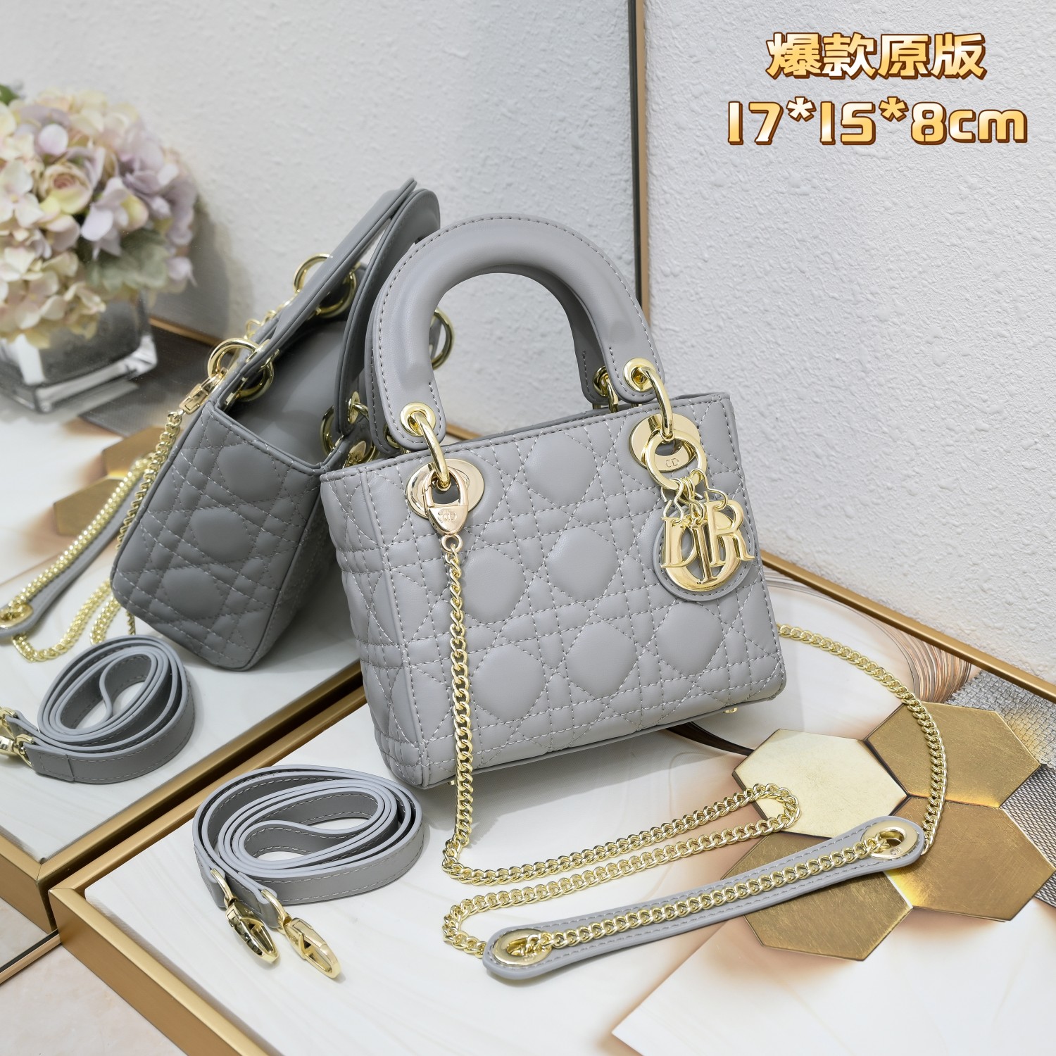 Luxury Designer Bag Women's Fashion Bag Gold Buckle 3 platettes Gray Banquet Event Sheepskin with temperament Soft and full patent leather foreign style Scratch resistant comfortable Two shoulder straps alternate use