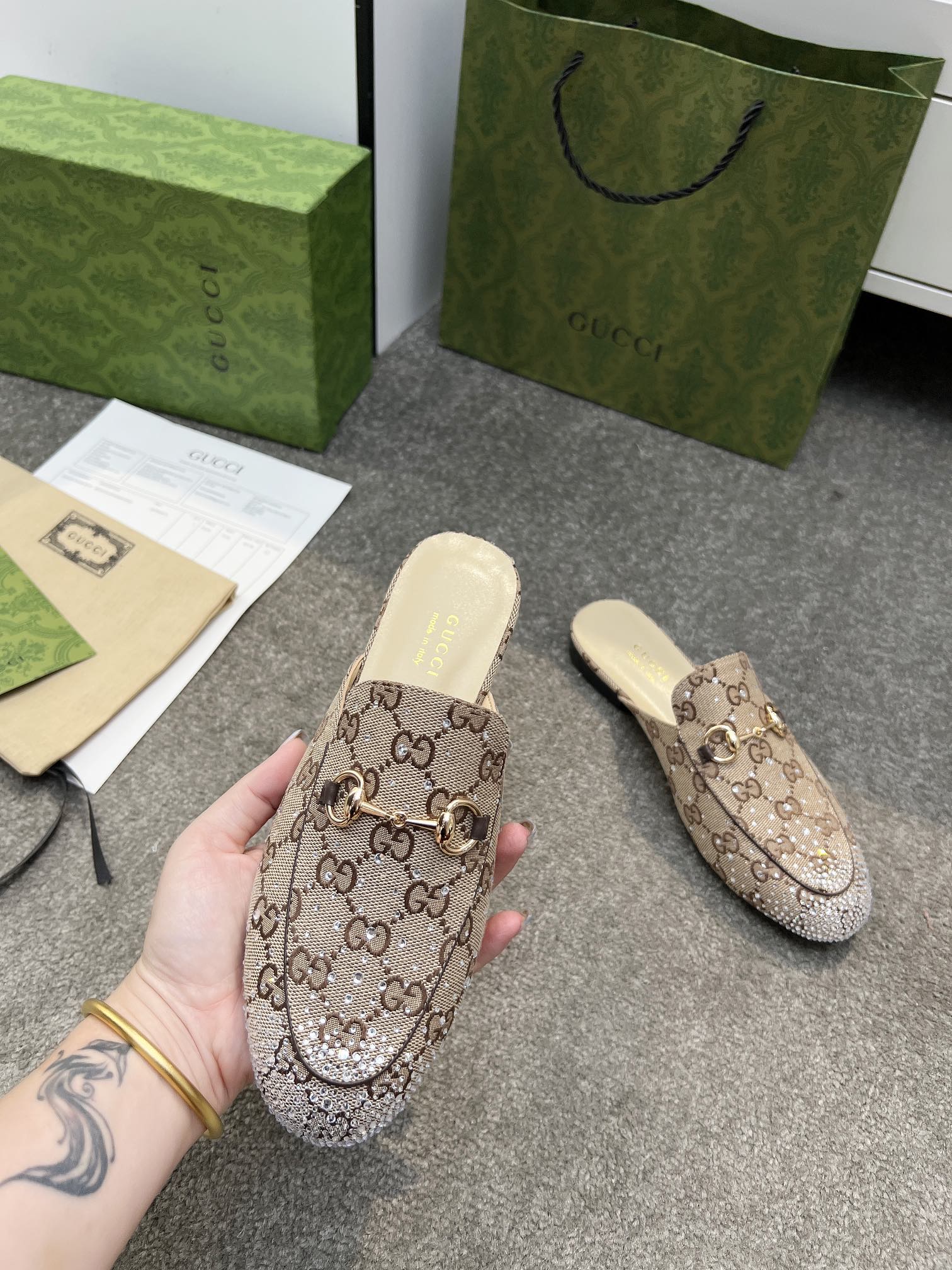 Women designer slipper slides sandal summer sandals shoes Rubber sole The latest Extra hot diamond process Classic double G Inner sheepskin Original board material