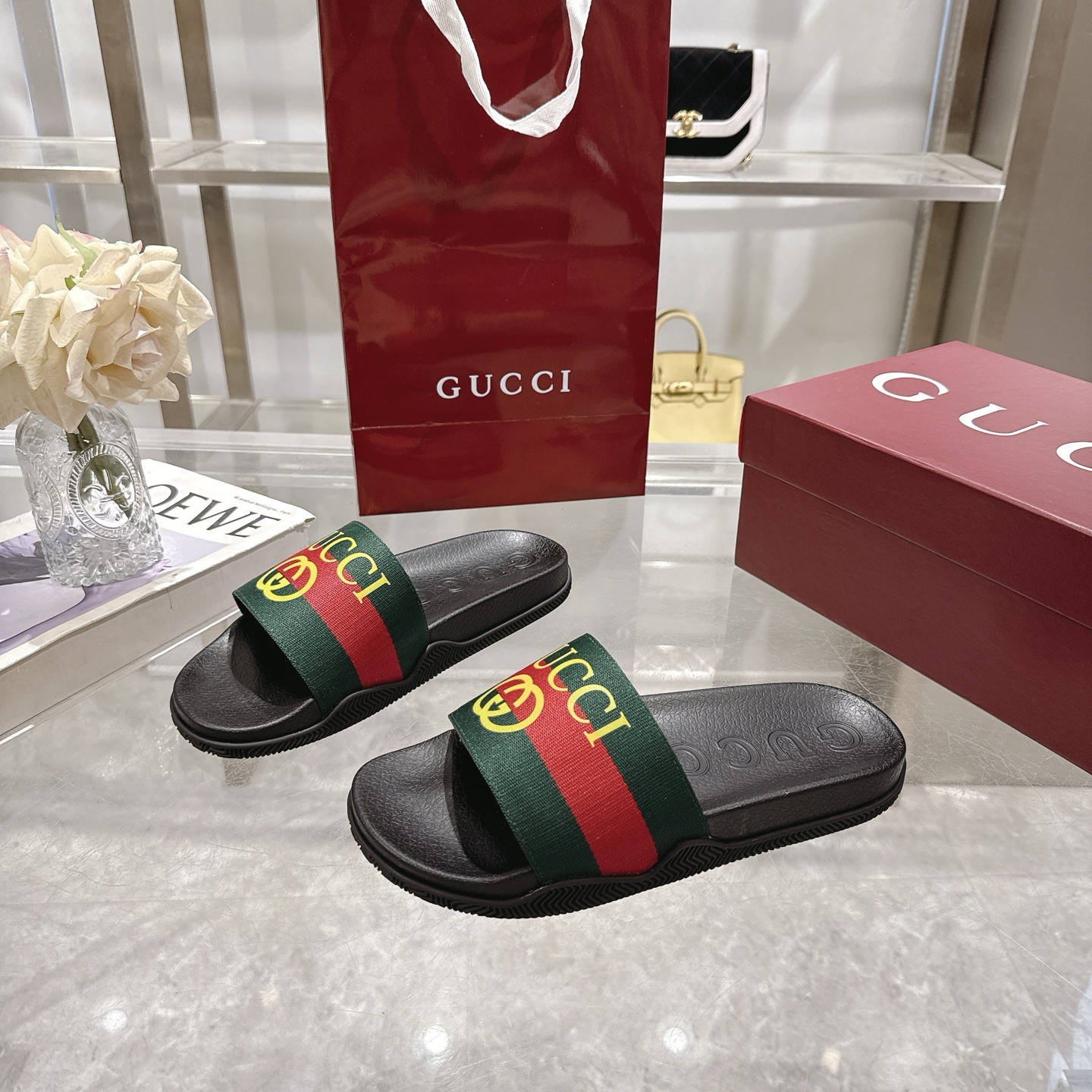 Women designer slipper slides sandal summer sandals shoes Rubber shoe upper Rubber sole Unisex style Relief logo