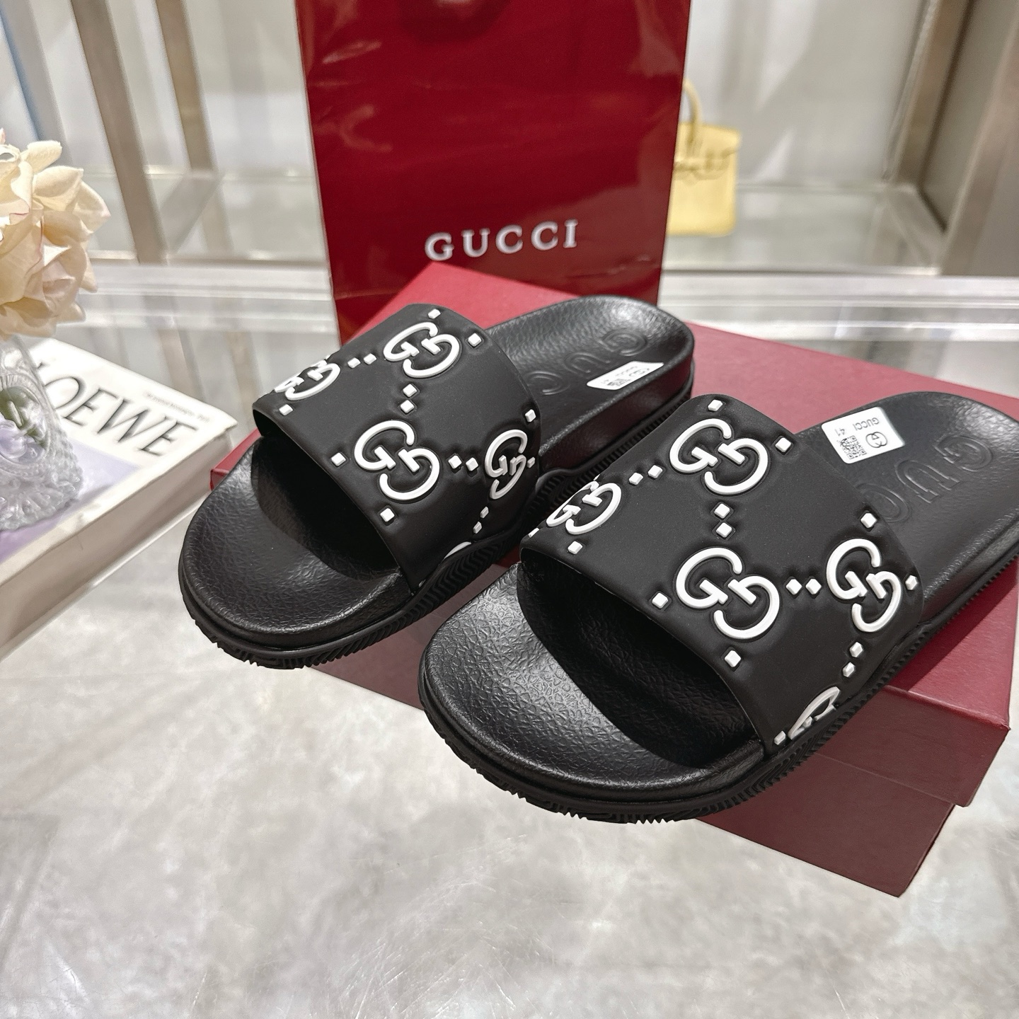 Women designer slipper slides sandal summer sandals shoes Rubber shoe upper Rubber sole Unisex style Relief logo