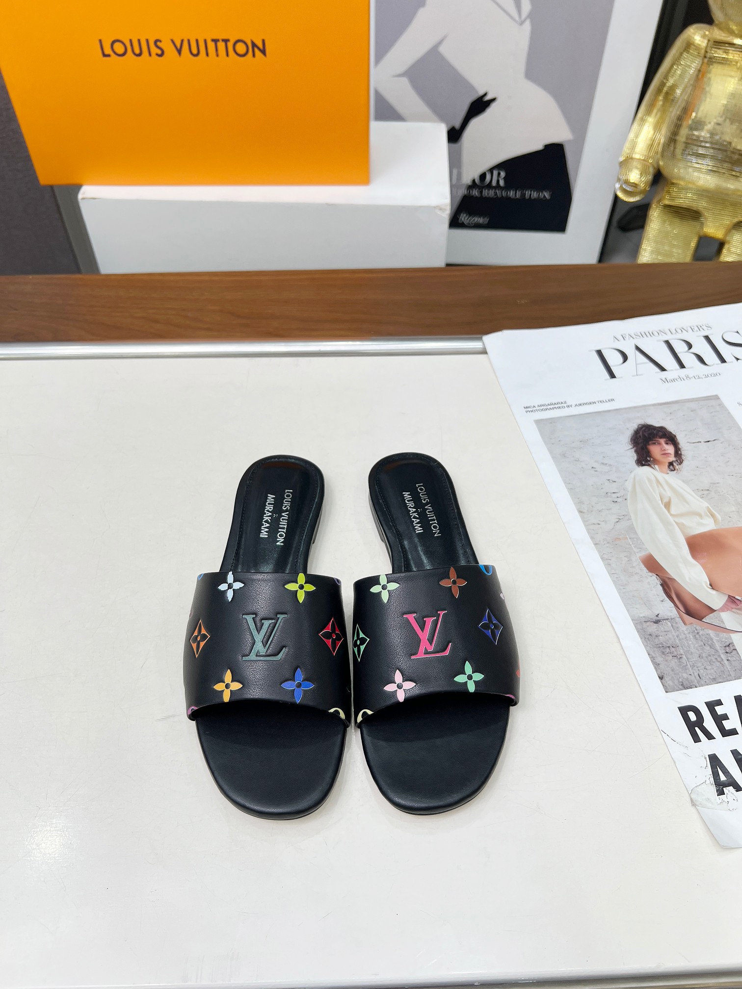 Women designer slipper slides sandal summer sandals shoes The latest model Monogram pattern Rainbow tones Takashi Murakami, a Japanese artist