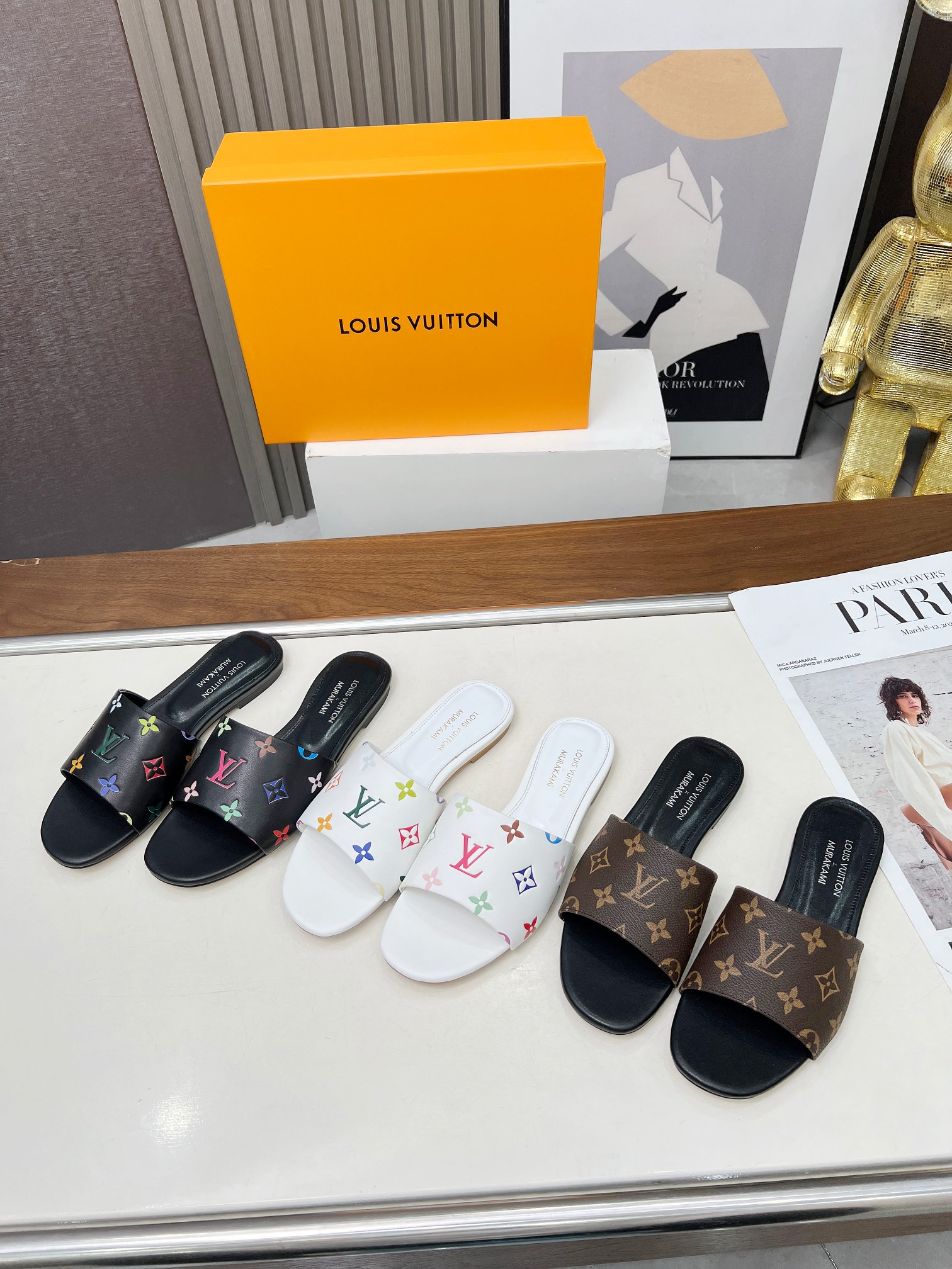 Women designer slipper slides sandal summer sandals shoes The latest model Monogram pattern Rainbow tones Takashi Murakami, a Japanese artist