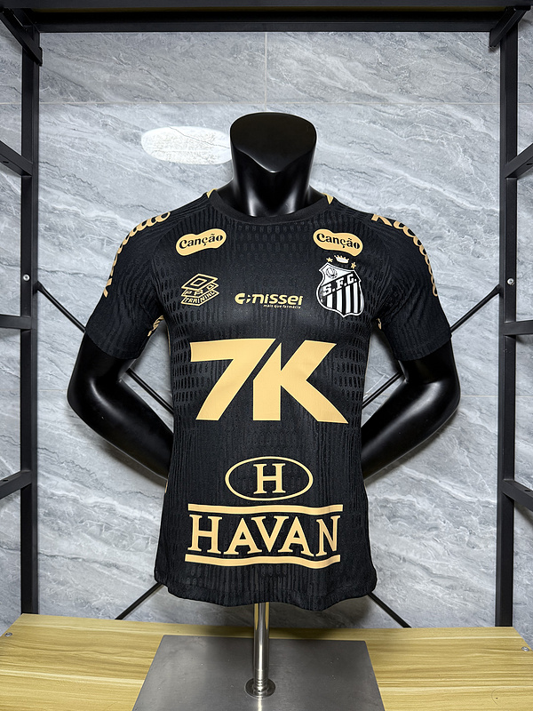25-26 Santos black with sponsor player version soccer jersey size S-2XL 1:1 Thai Quality Football Shirt