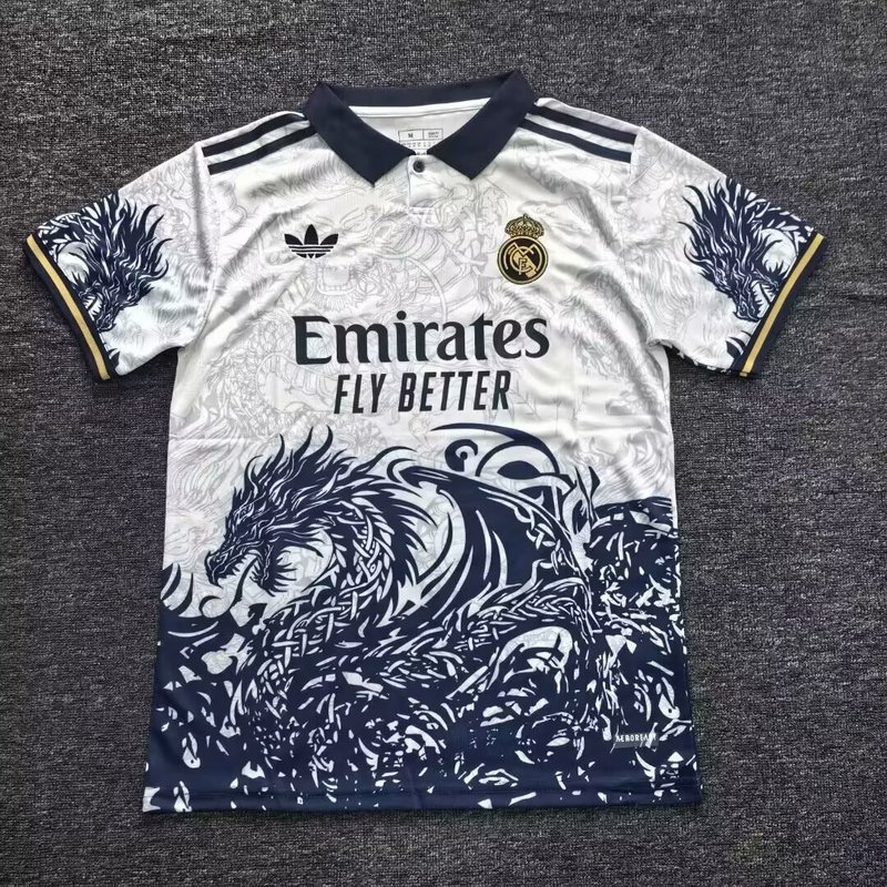 25-26 R MAD white and blue dragon jersey 1:1 Thai Quality Football shirt