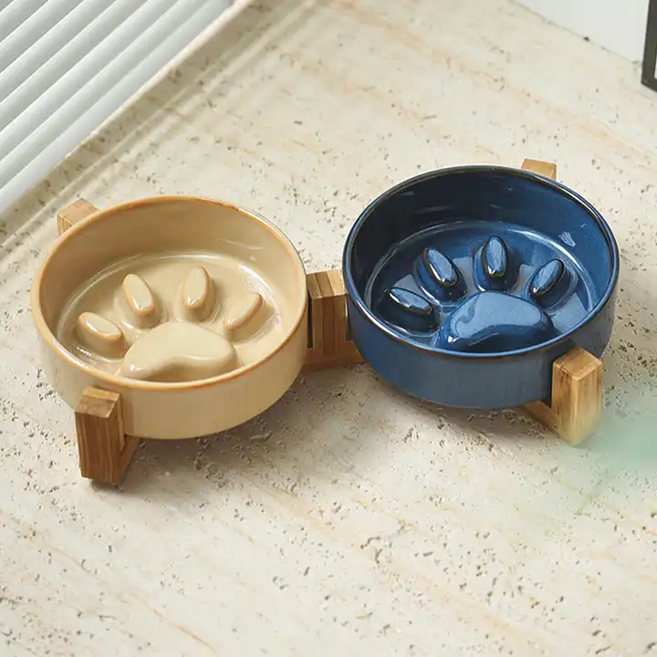 Wholesale Custom Logo Elevated Slow Feeder Cat Dog Bowl Ceramic