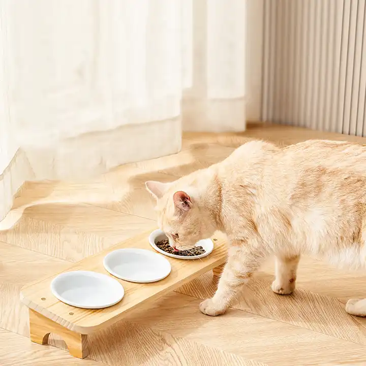 Wholesale Wooden Ceramic Detachable Cat Dog Bowl Elevated