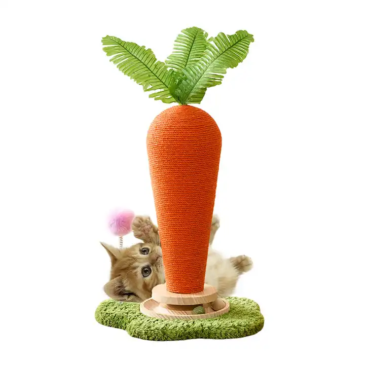 Manufacturer Wholesale Sisal Carrot Mushroom Design Wooden Turntable Toy Cat Scratcher Post
