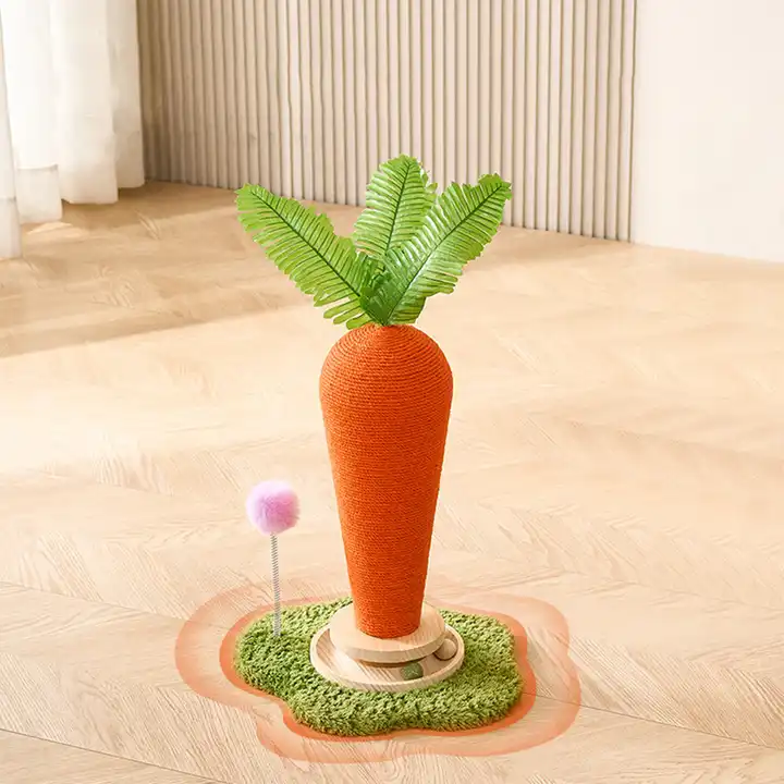 Manufacturer Wholesale Sisal Carrot Mushroom Design Wooden Turntable Toy Cat Scratcher Post