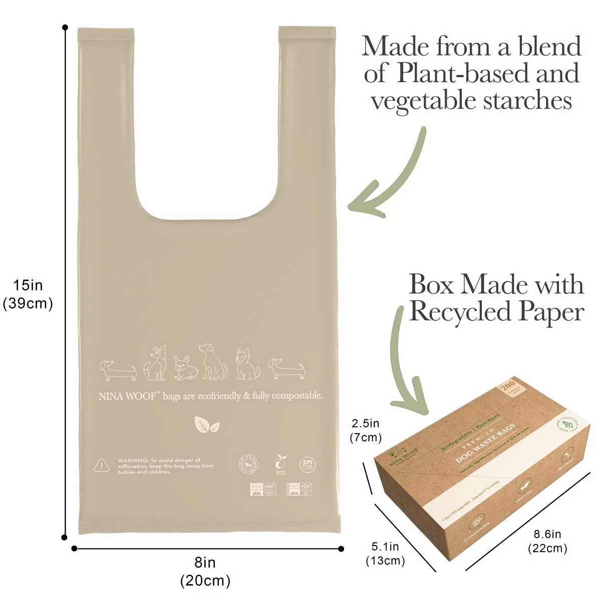 Waste Bags with Handles - Biodegradable and Compostable