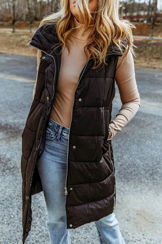 Lacrosse Long Puffer Vest - Black