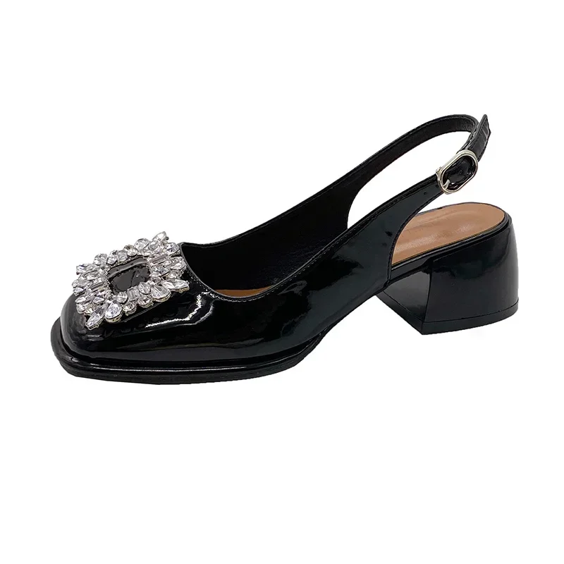 Spring Autumn Square Toe Crystal Mary Jane Low Heels
