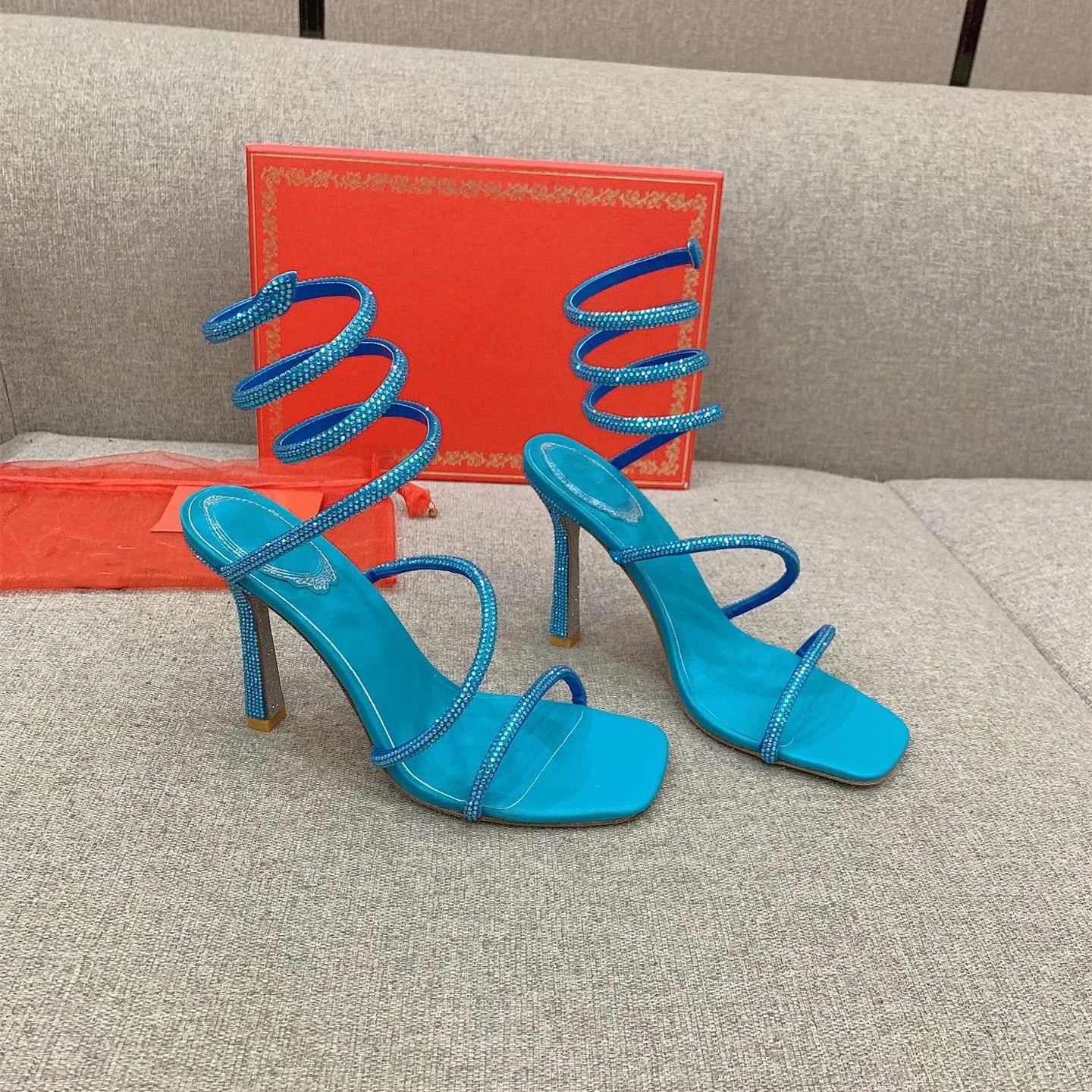 Crystal Snake Rhinestone Stilettos - Luxury Open Toe Heels