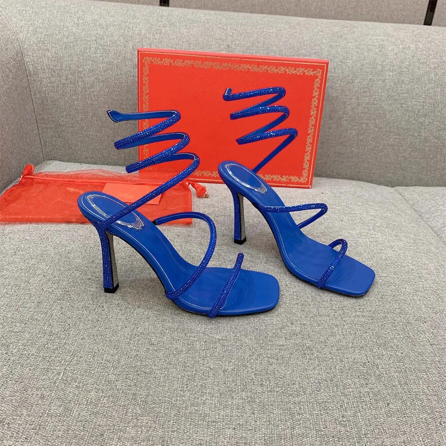 Crystal Snake Rhinestone Stilettos - Luxury Open Toe Heels