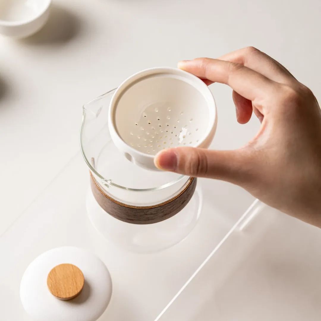 Summer SALE“Vortex Kit” - Heat-Resistant Glass Handled Teapot with Rotating Strainer Travel Set