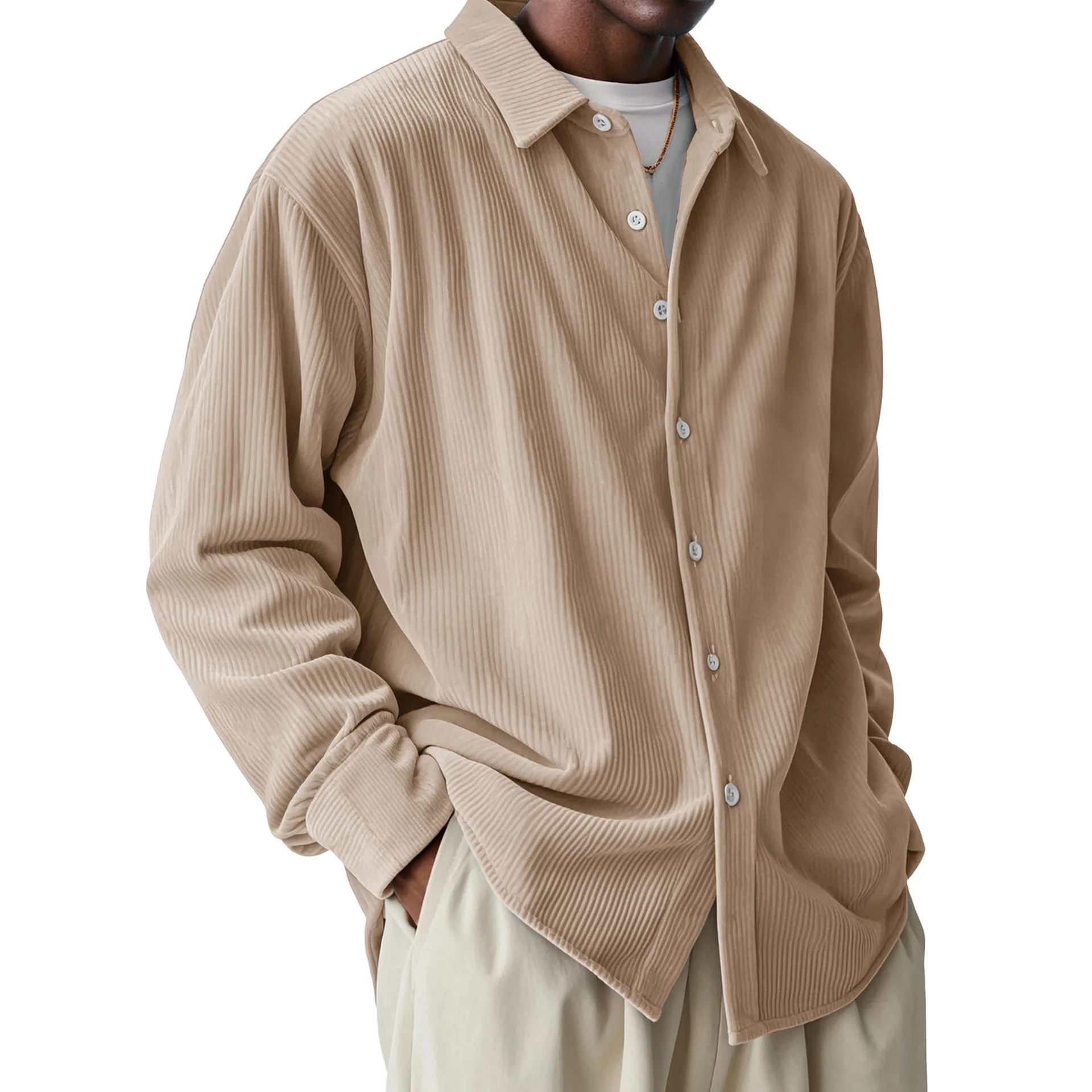 Men's Loose Lapel Corduroy Shirt