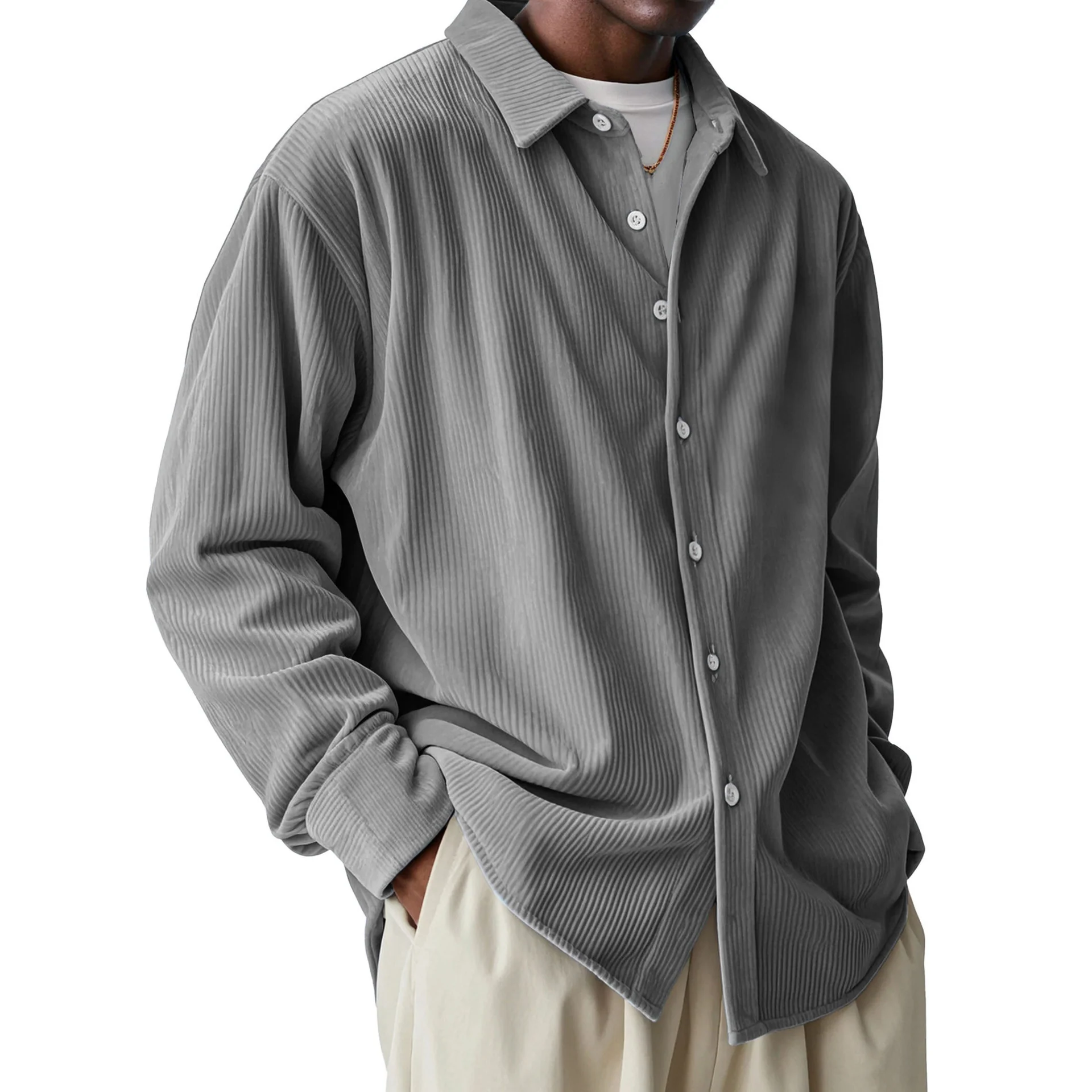 Men's Loose Lapel Corduroy Shirt