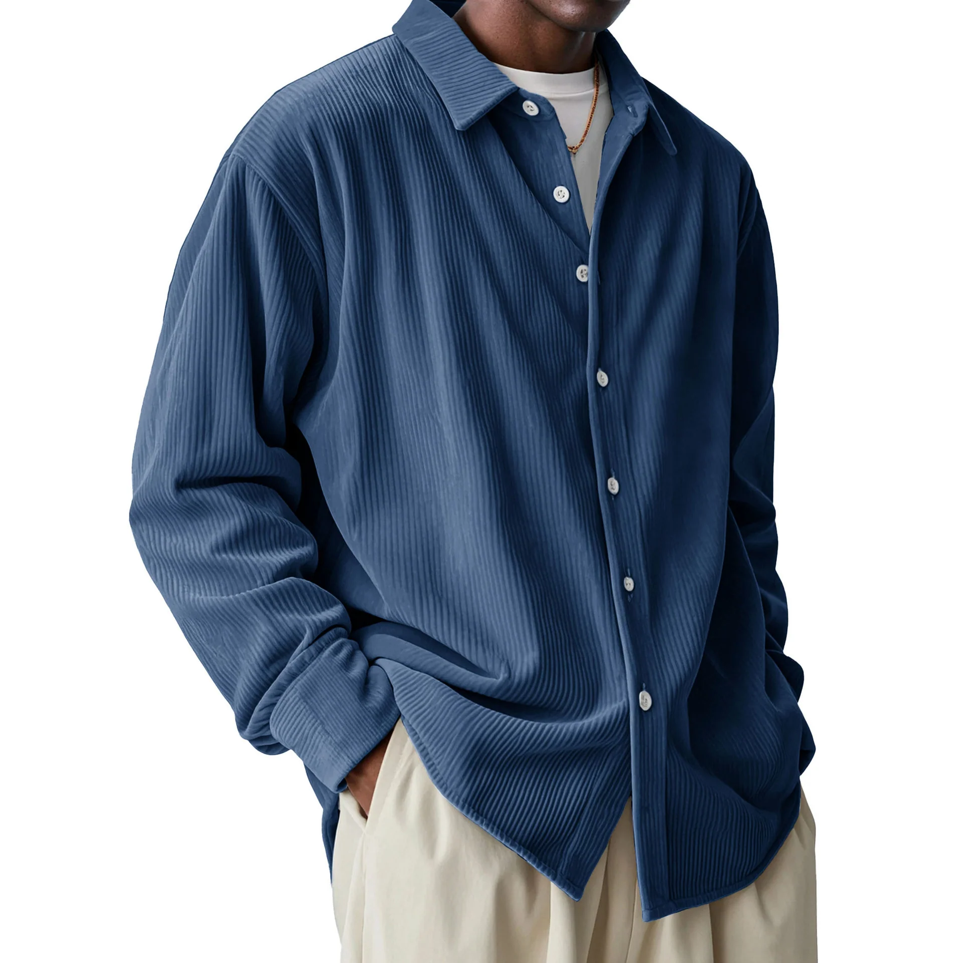 Men's Loose Lapel Corduroy Shirt