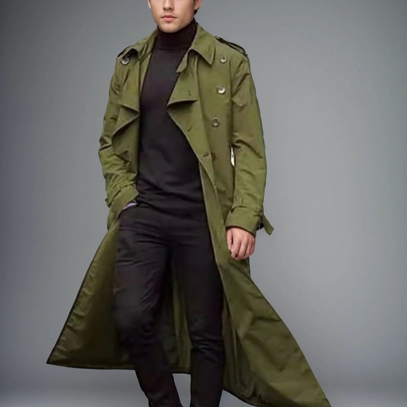 Men's Longer Trench Coat Fashion Casual Jacket