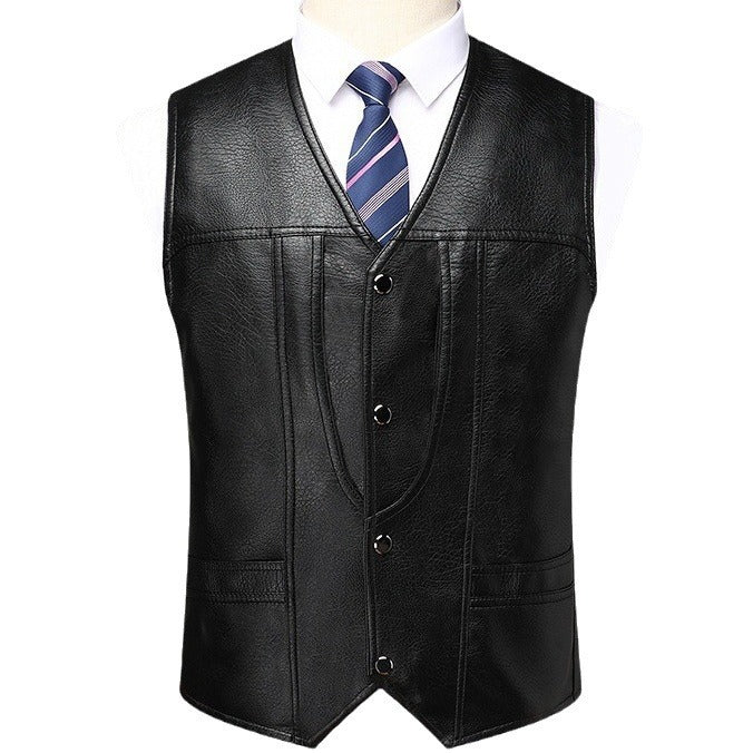 V-neck PU leather waistcoat men's waistcoats