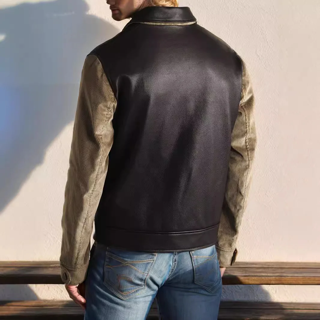 Men's PU Leather Patchwork Baseball Jersey