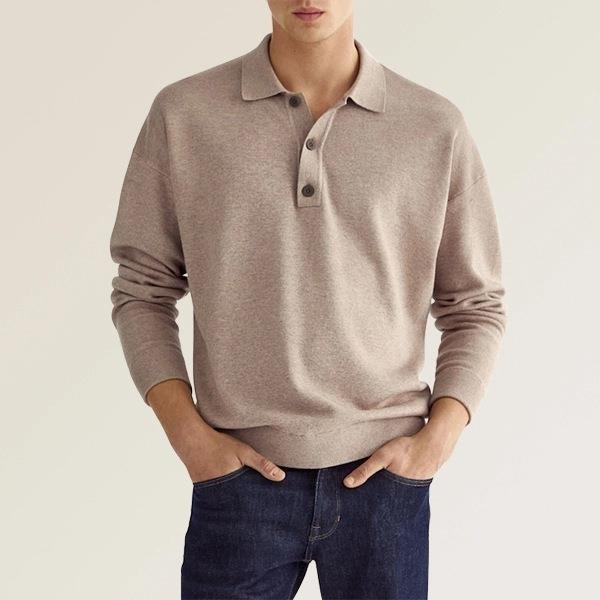 Long sleeved V-neck buttoned men's casual top polo shirt