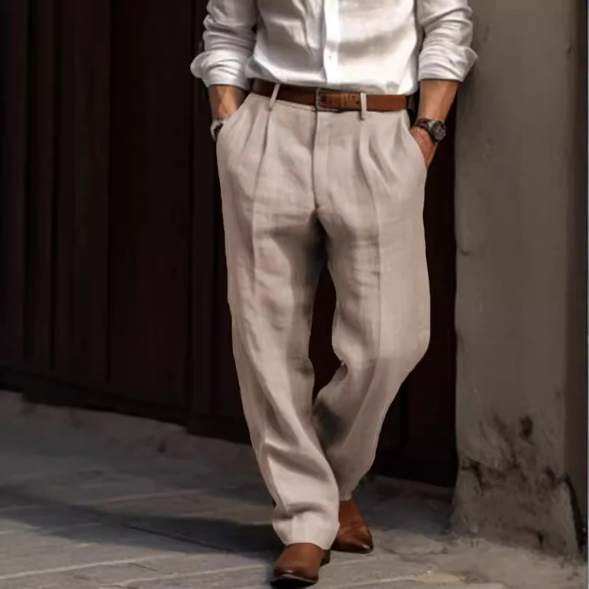 Men's cotton and linen straight leg pants