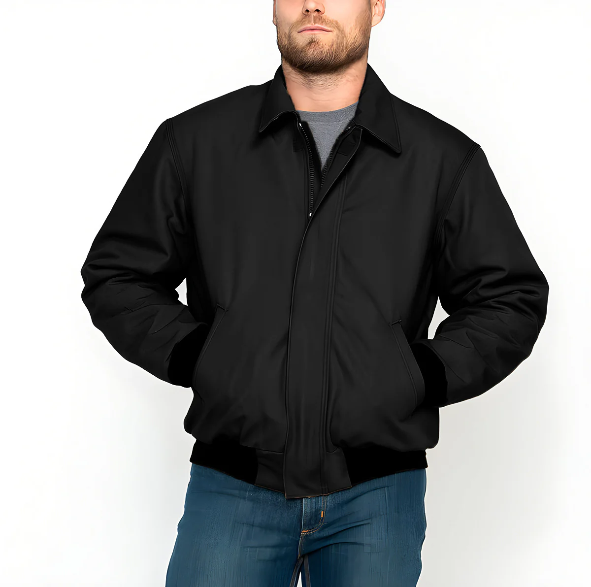 Ribbed colour blocked lapel zip up jacket