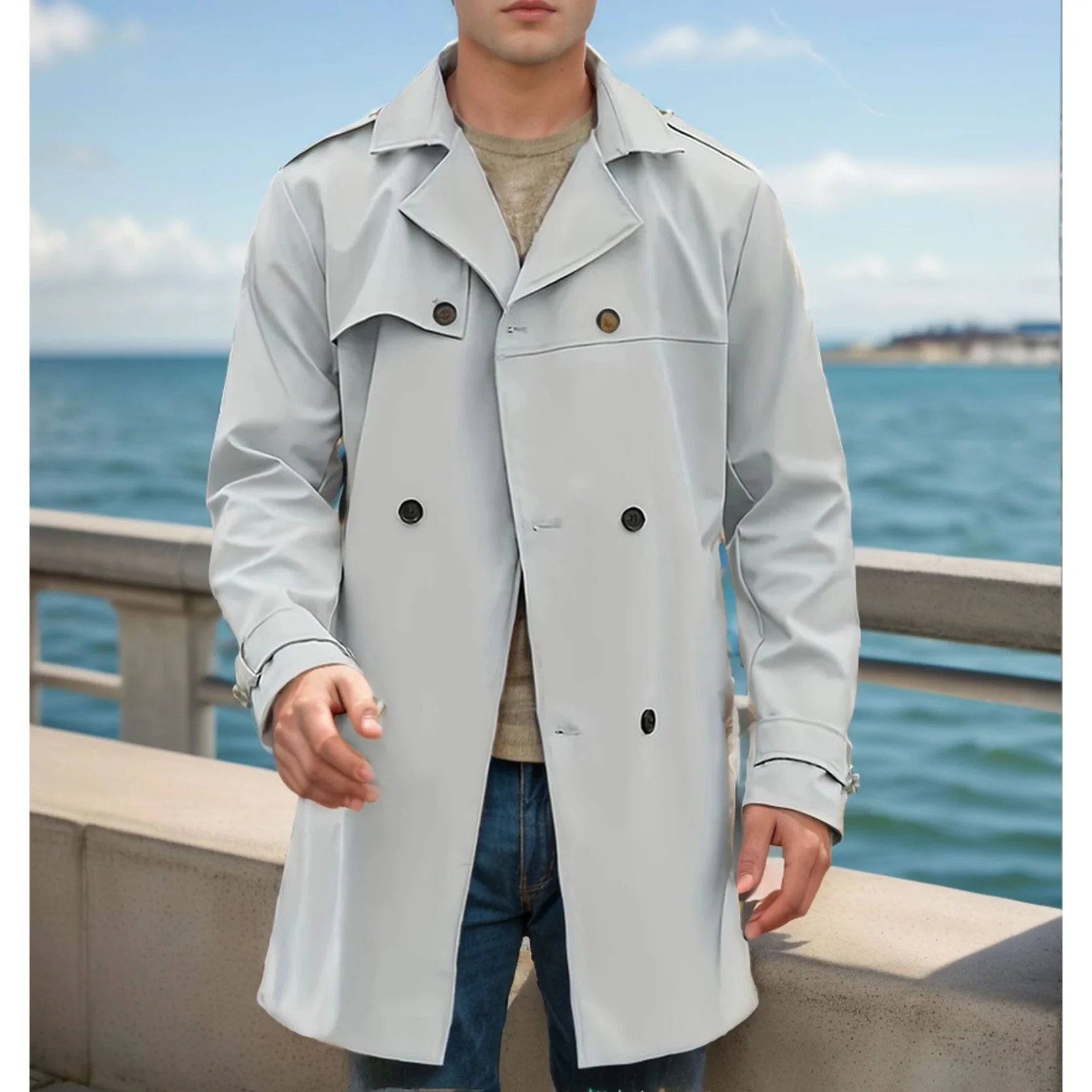 Mens Lapel Slim Double Breasted Casual Jacket