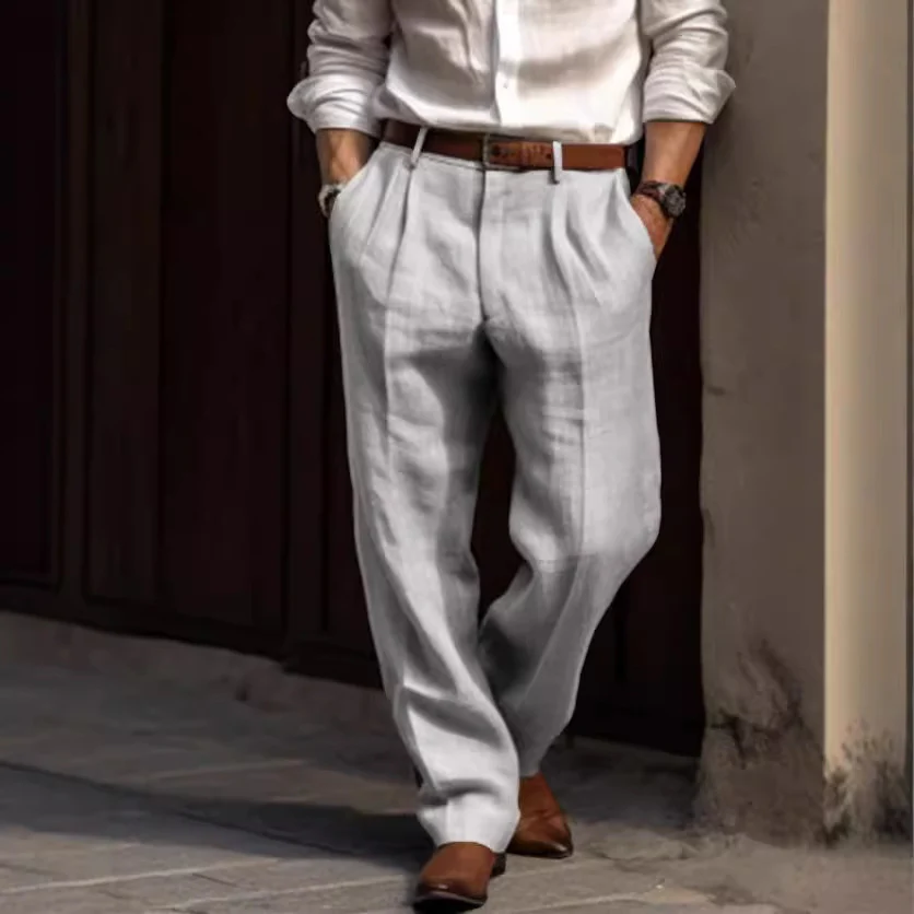 Men's cotton and linen straight leg pants