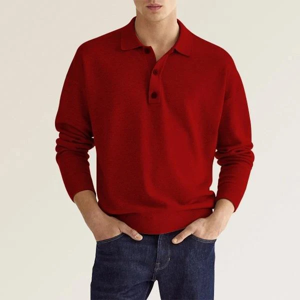Long sleeved V-neck buttoned men's casual top polo shirt