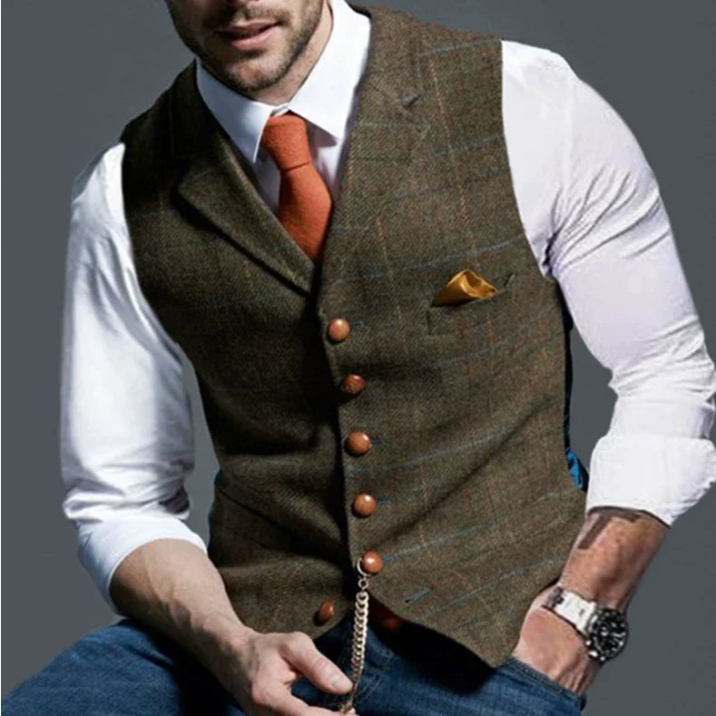 Men's Casual Plaid Vest Men's Slim Fit Vest