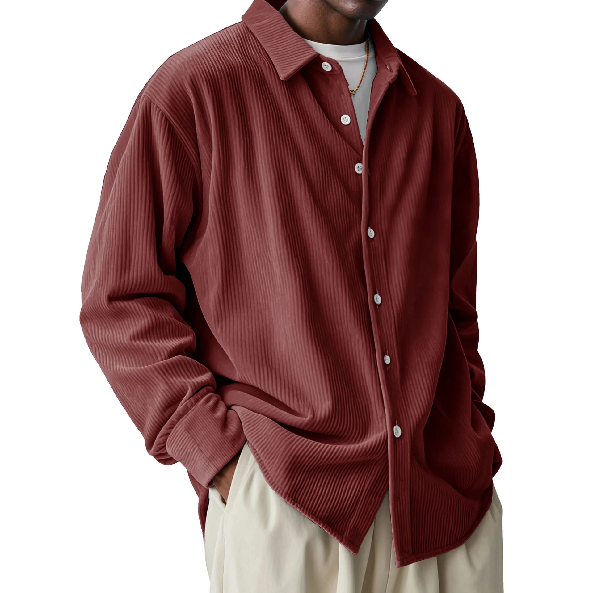 Men's Loose Lapel Corduroy Shirt