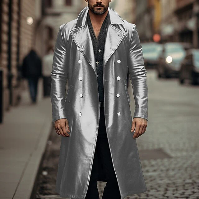 Long leather trench coat men's double-breasted leather jacket