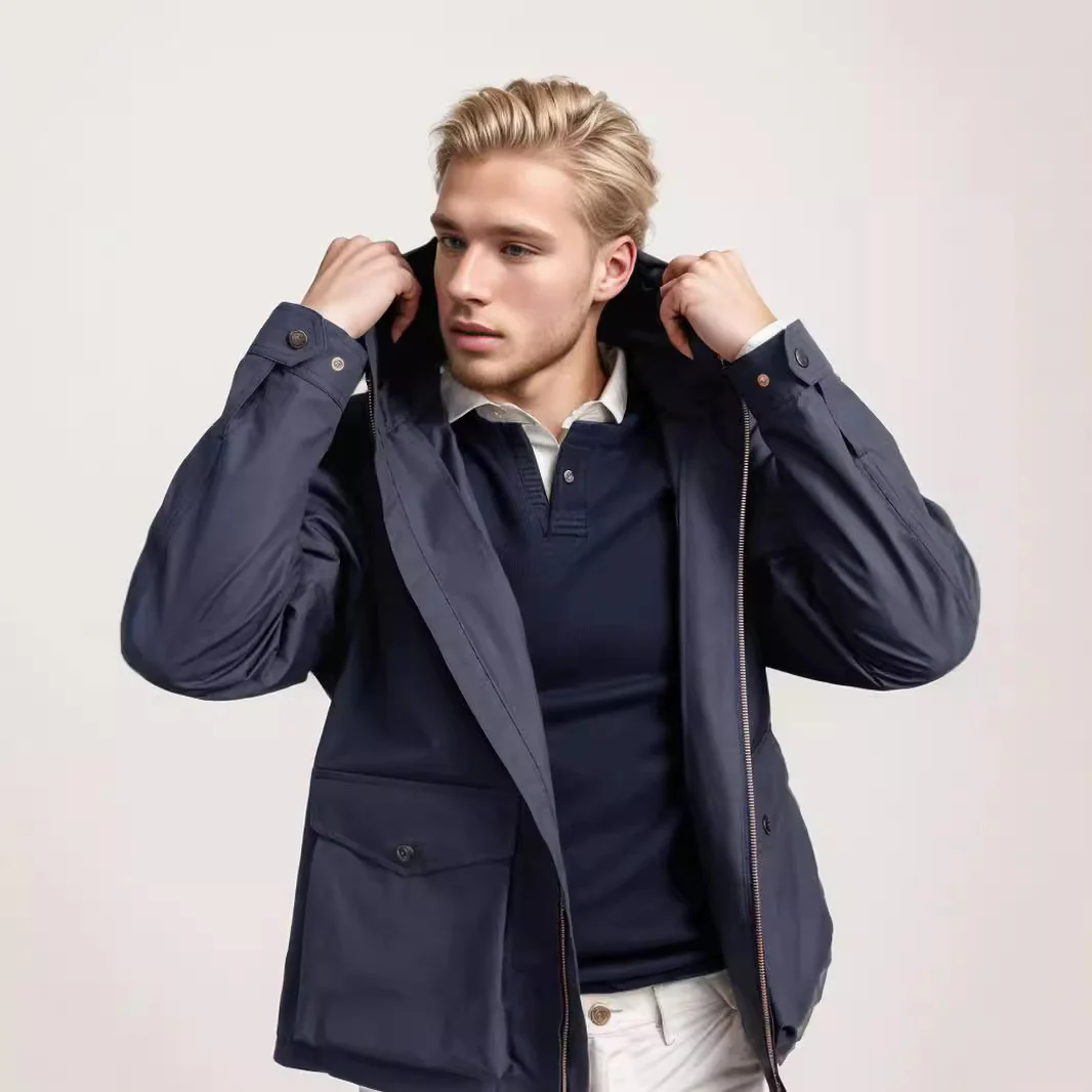 Simple commuter hooded jacket windbreaker men