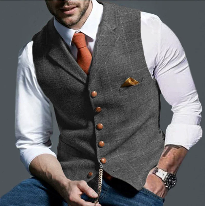 Men's Casual Plaid Vest Men's Slim Fit Vest