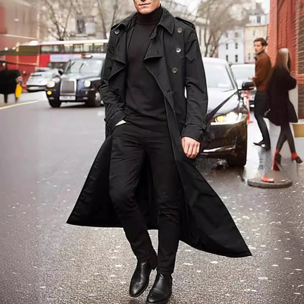 Men's Longer Trench Coat Fashion Casual Jacket