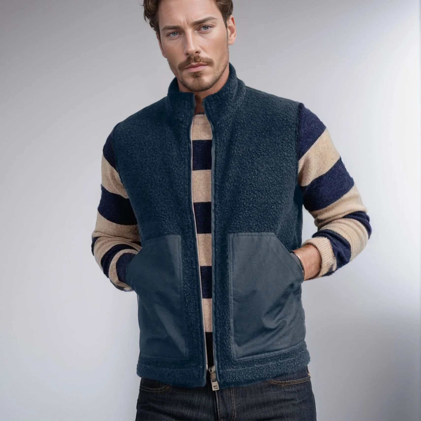 Casual waistcoat with big pockets in lambswool