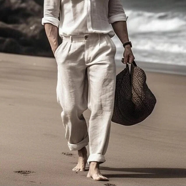 Outdoor breathable cotton and linen loose casual trousers