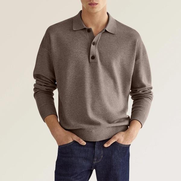Long sleeved V-neck buttoned men's casual top polo shirt