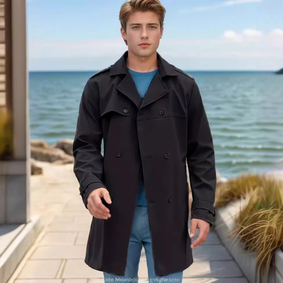 Mens Lapel Slim Double Breasted Casual Jacket