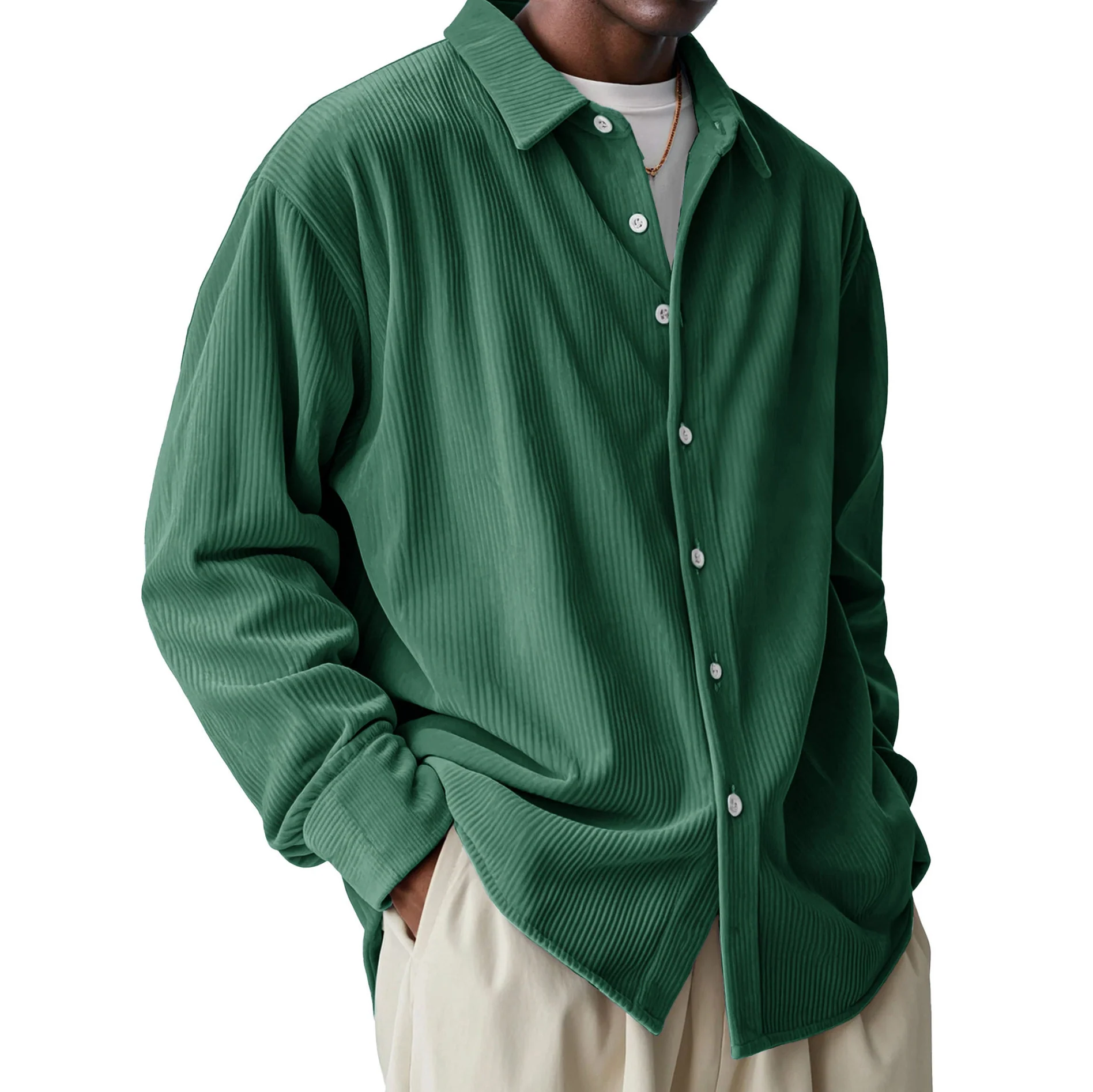 Men's Loose Lapel Corduroy Shirt