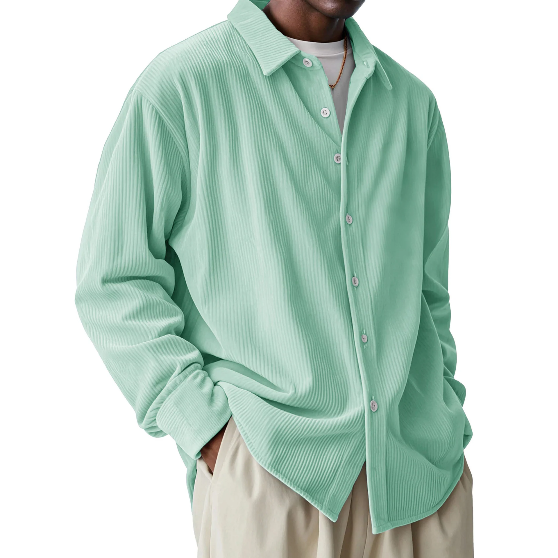 Men's Loose Lapel Corduroy Shirt