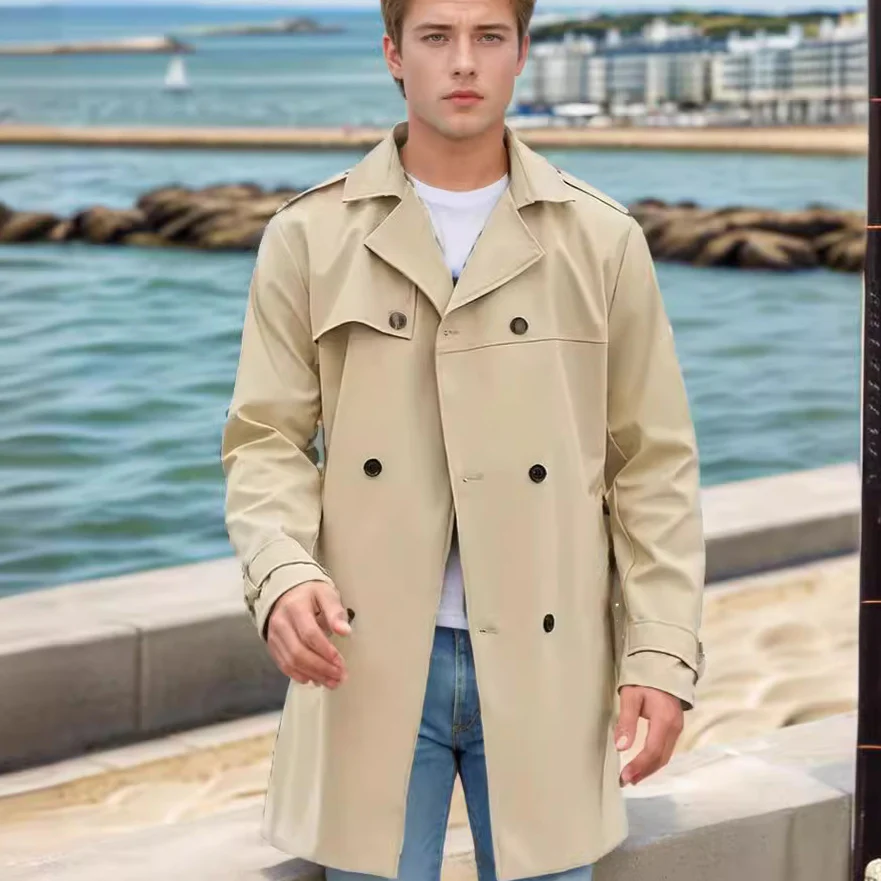 Mens Lapel Slim Double Breasted Casual Jacket