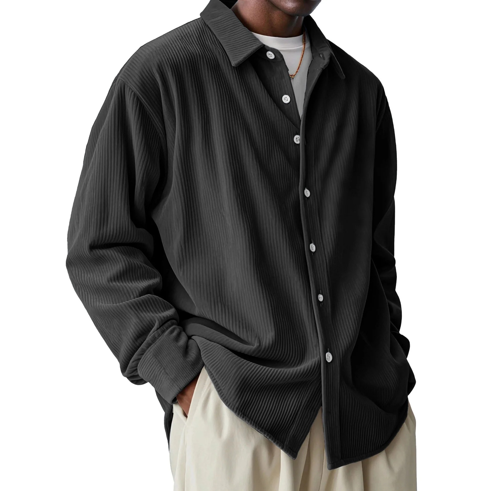 Men's Loose Lapel Corduroy Shirt