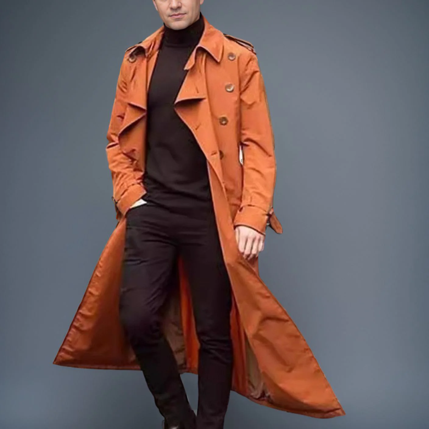 Men's Longer Trench Coat Fashion Casual Jacket