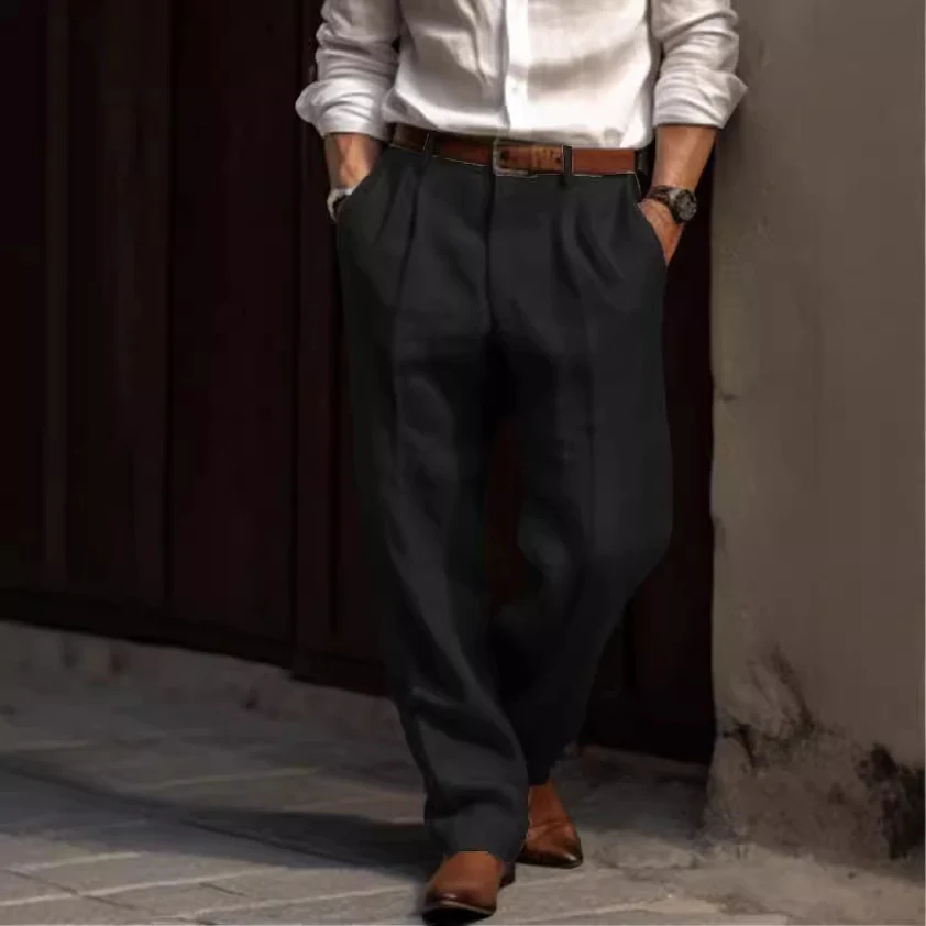 Men's cotton and linen straight leg pants